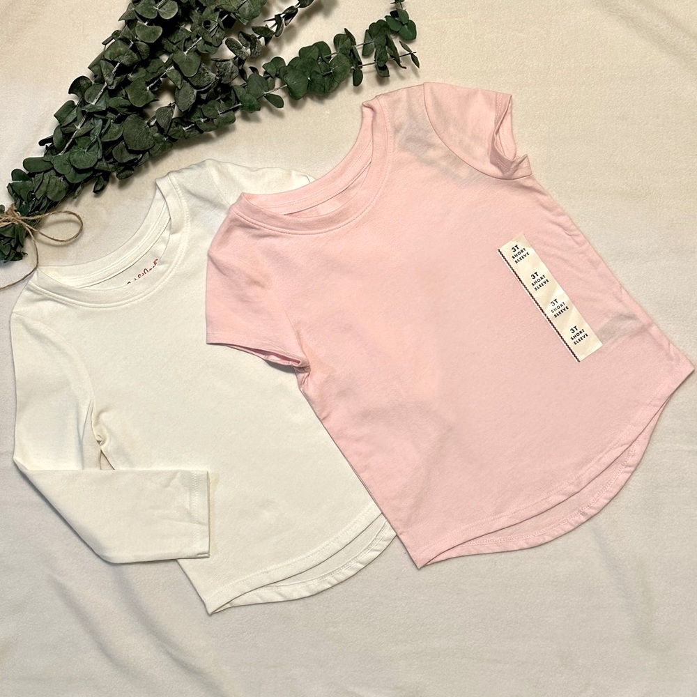 NWT Cat & Jack Basic Bundle - Long Sleeve White Tee & Short Sleeve Pink Tee
